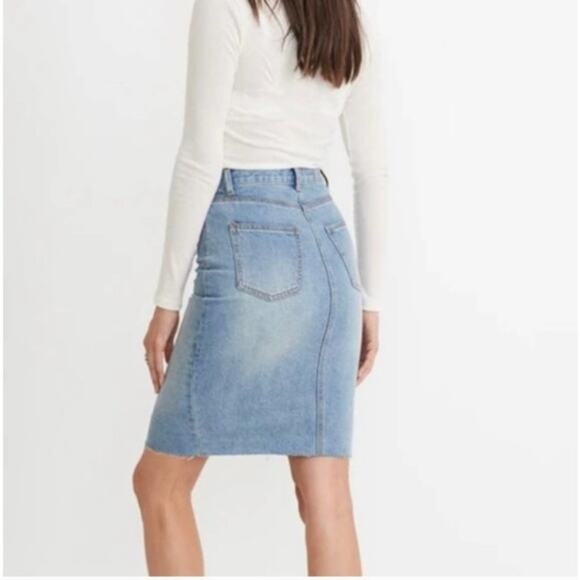 Marine Layer Celine Pencil Midi Skirt Blue Cotton Denim Size 4 - Picture 4 of 9